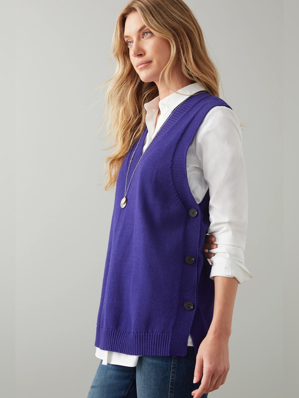 J.jill Side-button Vest In Majestic Violet XS